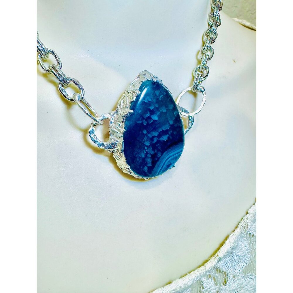 Indian Moss Agate Gemstone Artisan Pendant Necklace/Bracelet Silver Blend Frame - Picture 10 of 16